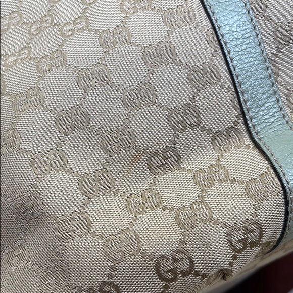 SOLD • Gucci GG Monogram Fabric Cream Sage Mint Green Leather Bucket Shoulder - Picture 15 of 17